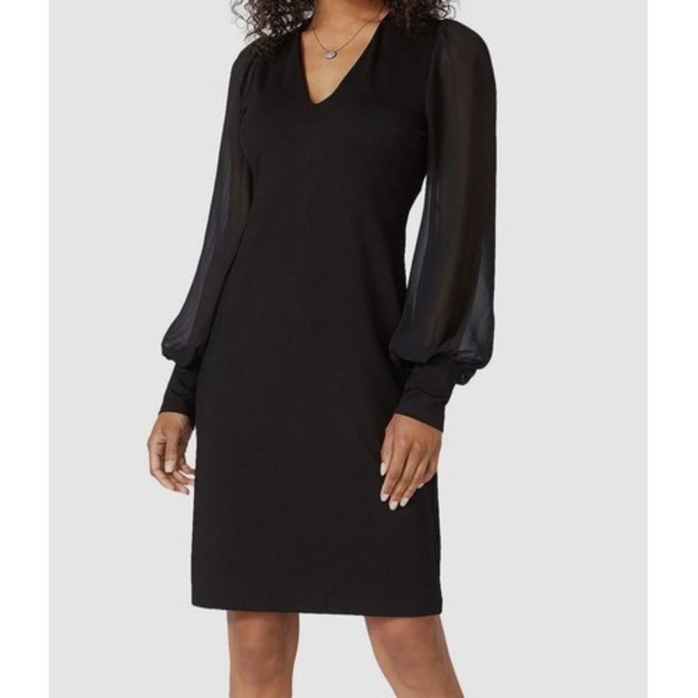 Karen Kane Sheer Sleeve V-Neck Dress Black Petite XSP Office NWT Party
